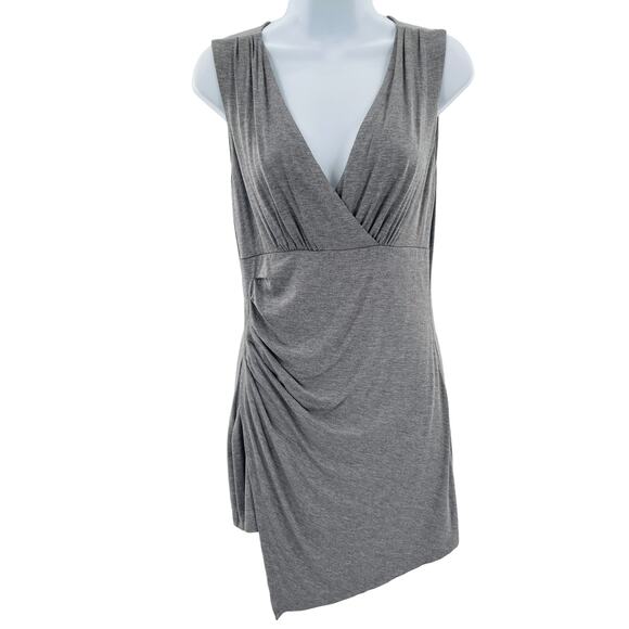 WHBM Gray Knit Faux Wrap Asymmetrical Rhinestone Trim V-Neck Dress Women Sz XS - Picture 1 of 10